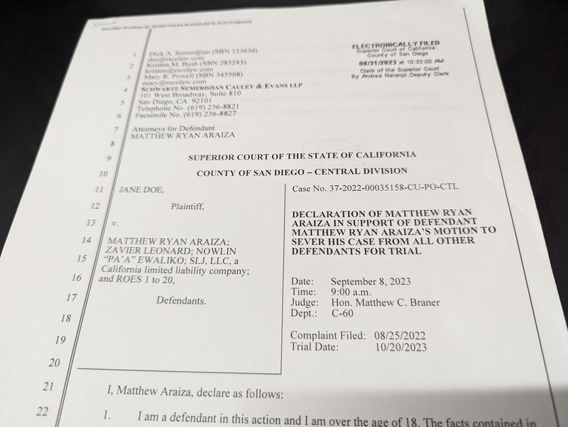 Matt Araiza Declaration to Sever Trial